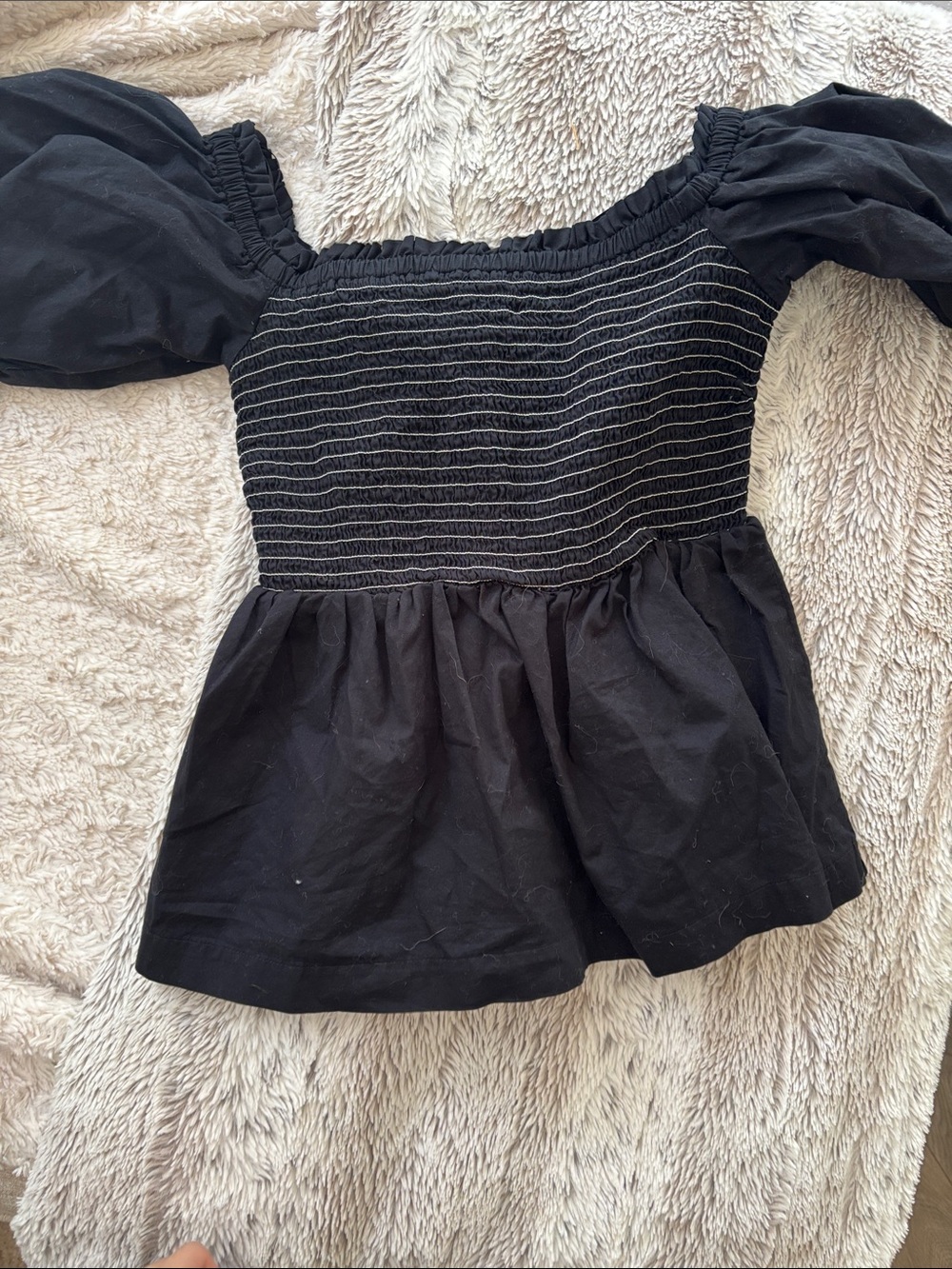 Old Navy Black Smocked Peplum Puff Sleeve Top